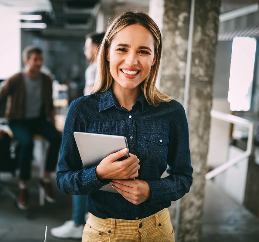 Successful company with happy employees in modern office